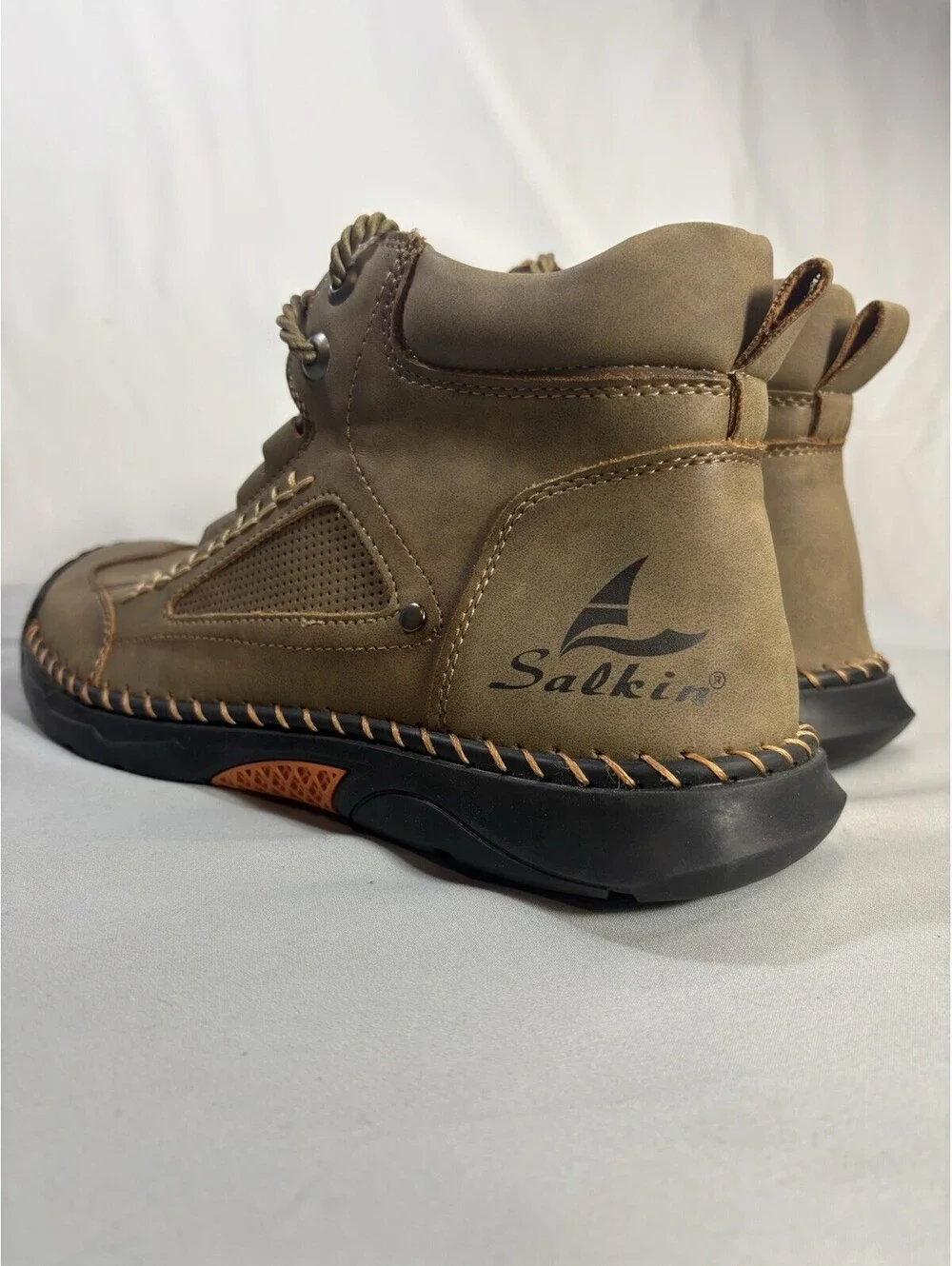 Salkin Mens 9.5 EU 43 Leather Orthopedic Comfort Boots Waterproof Khaki NWOB
